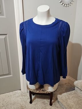 Lane Bryant Royal Blue Long Sleeve Round Neck Top